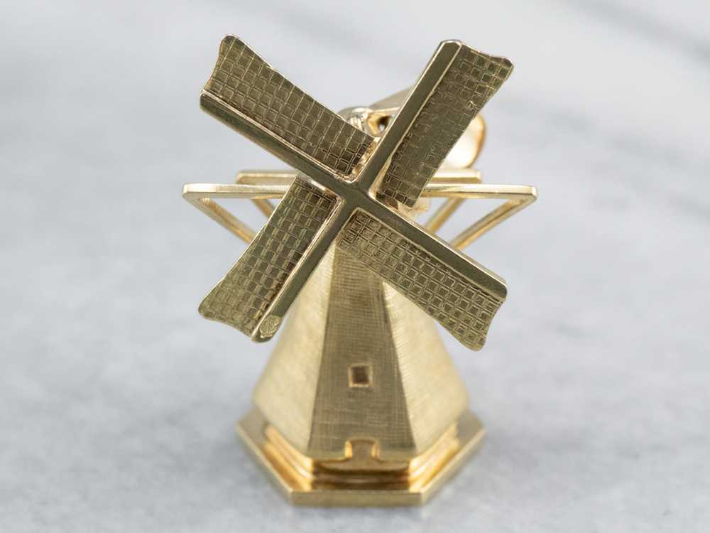 Large Moving Windmill Gold Pendant - image 2