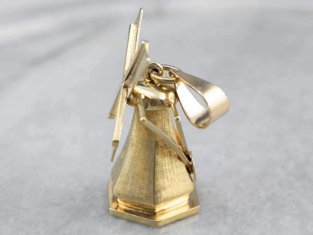 Large Moving Windmill Gold Pendant - image 4