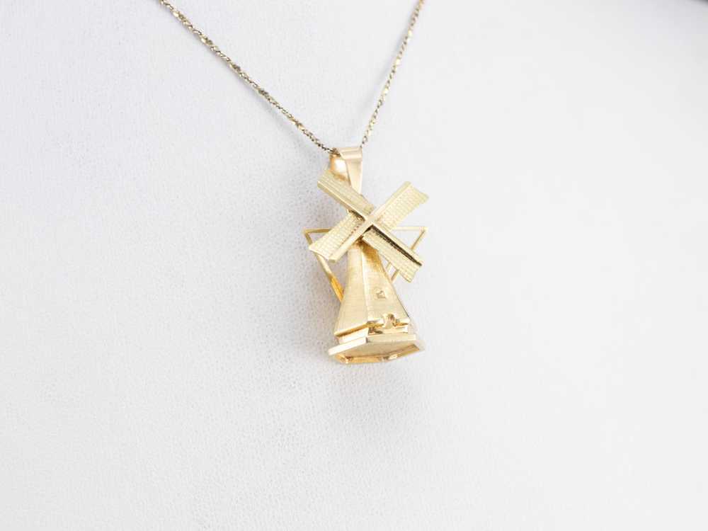 Large Moving Windmill Gold Pendant - image 8