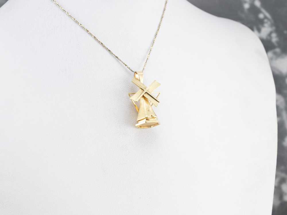 Large Moving Windmill Gold Pendant - image 9