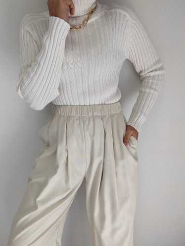 90s Ivory Ribbed Cotton Turtleneck