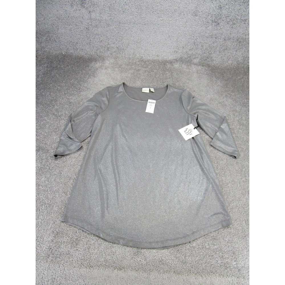 Vintage Chico'S Shirt Womens 2 Gray Metallic Knit… - image 1