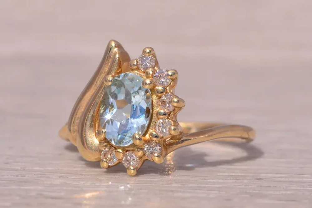 Aquamarine and Diamond Ring in 14 Karat Gold - image 2