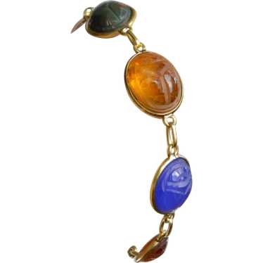 Vintage Egyptian Revival Gemstone and 14k Gold Sc… - image 1