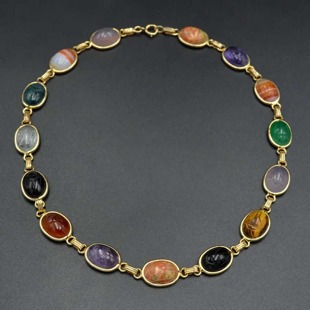 Vintage Egyptian Revival Gemstone Scarab and Gold… - image 2