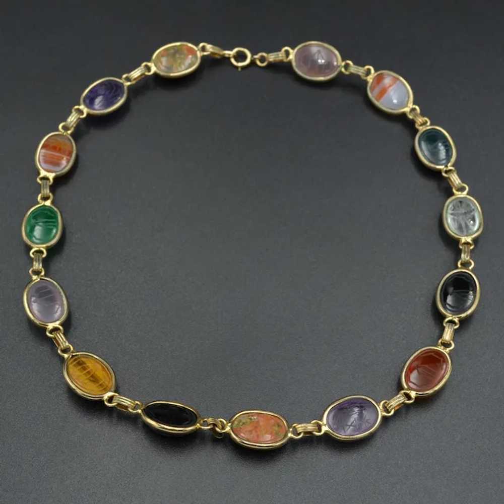 Vintage Egyptian Revival Gemstone Scarab and Gold… - image 3