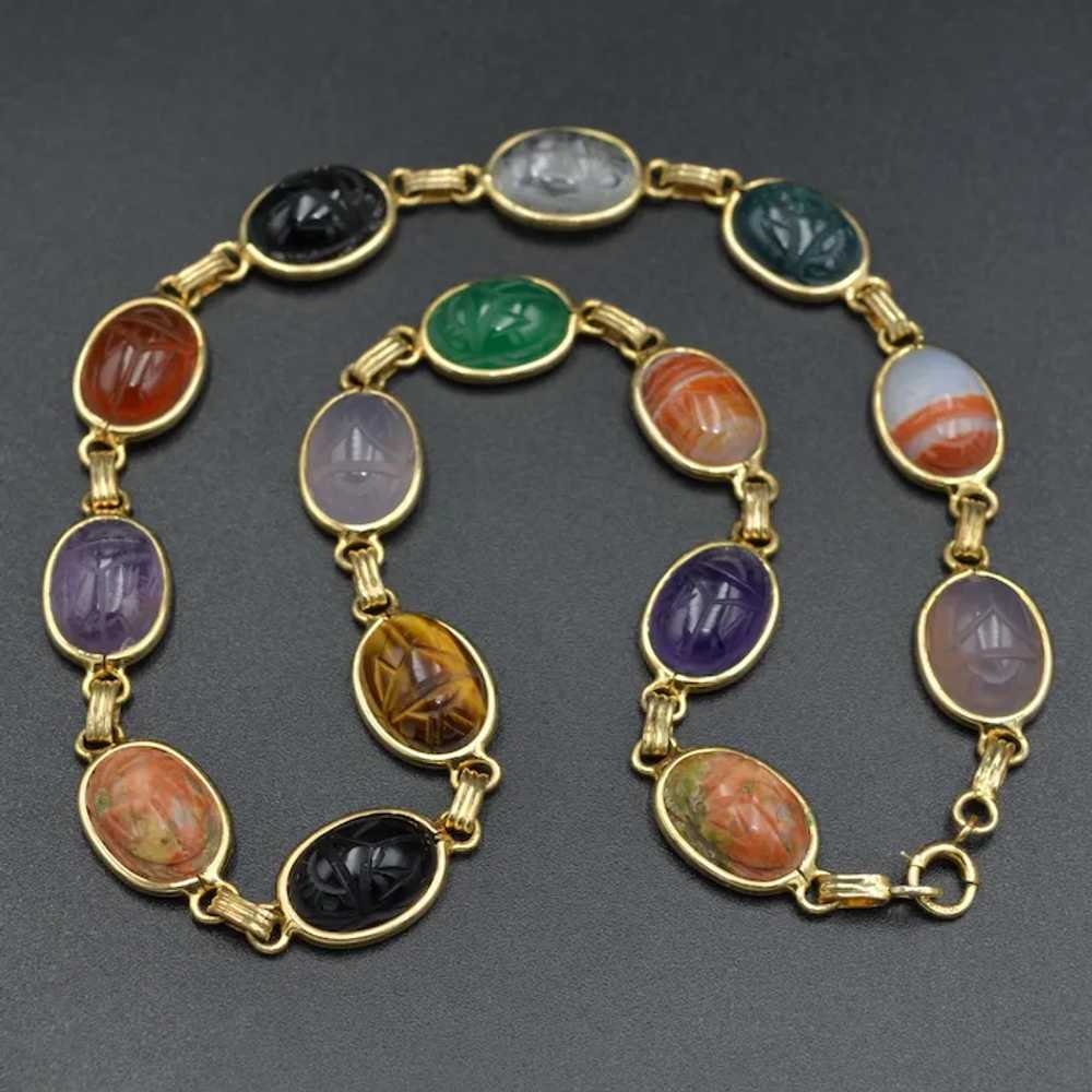 Vintage Egyptian Revival Gemstone Scarab and Gold… - image 4