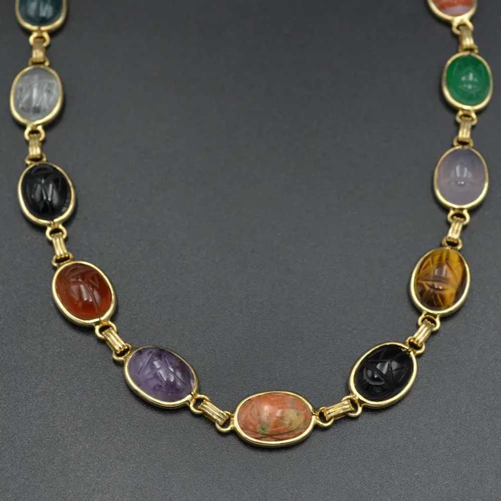 Vintage Egyptian Revival Gemstone Scarab and Gold… - image 6