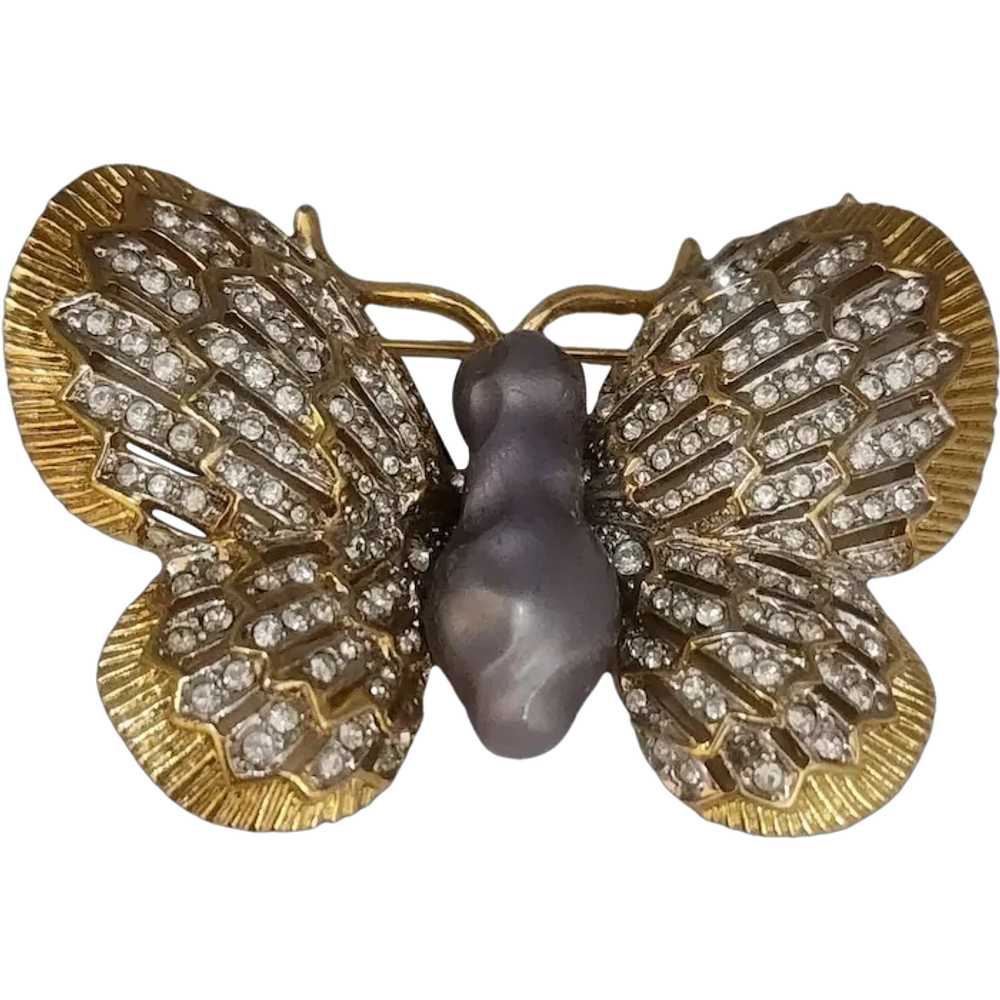 Vintage Nolan Miller Rhinestone Butterfly Brooch … - image 1