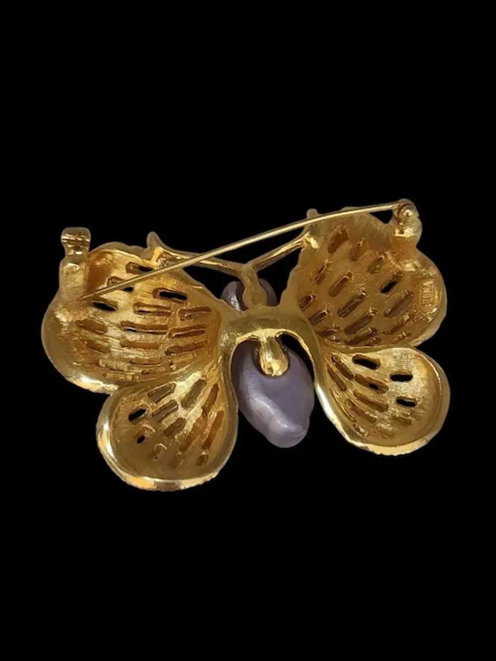 Vintage Nolan Miller Rhinestone Butterfly Brooch … - image 3