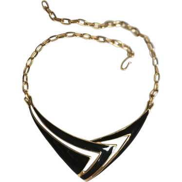 Monet black enamel Chevron necklace