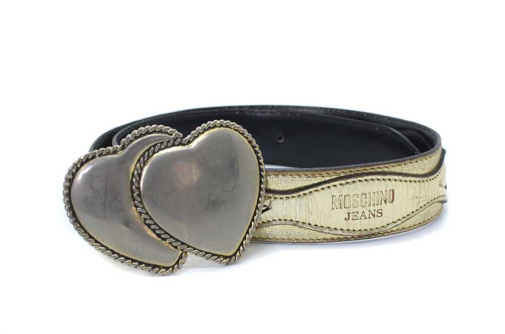 Moschino 90S Heart Logo Leather Belt Vintage - image 1