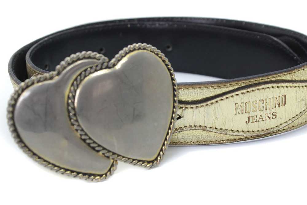 Moschino 90S Heart Logo Leather Belt Vintage - image 2