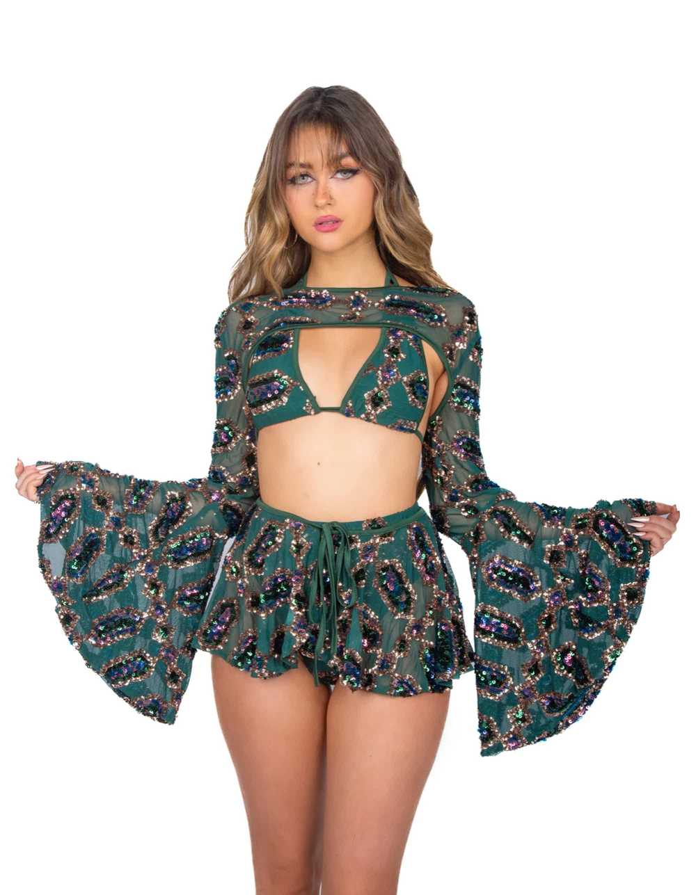 Freedom Rave Wear Emerald Jade Goddess Sequin Set - image 7