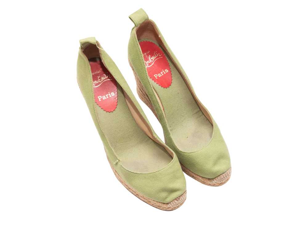 Green & Beige Christian Louboutin Espadrille Wedg… - image 2