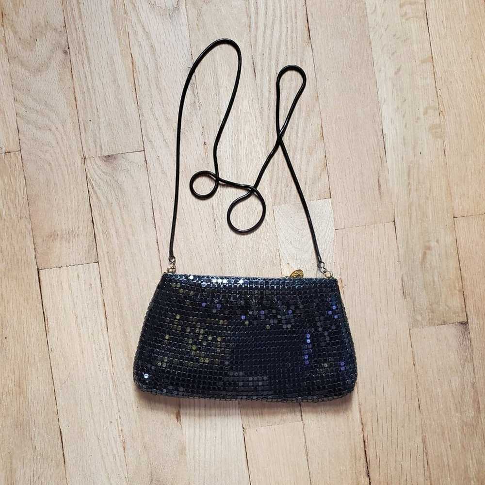 Vintage 1990's 90's Solid Black Shimmer Shoulder … - image 2