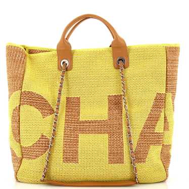 CHANEL Deauville Logo Shopping Tote Printed Raffia