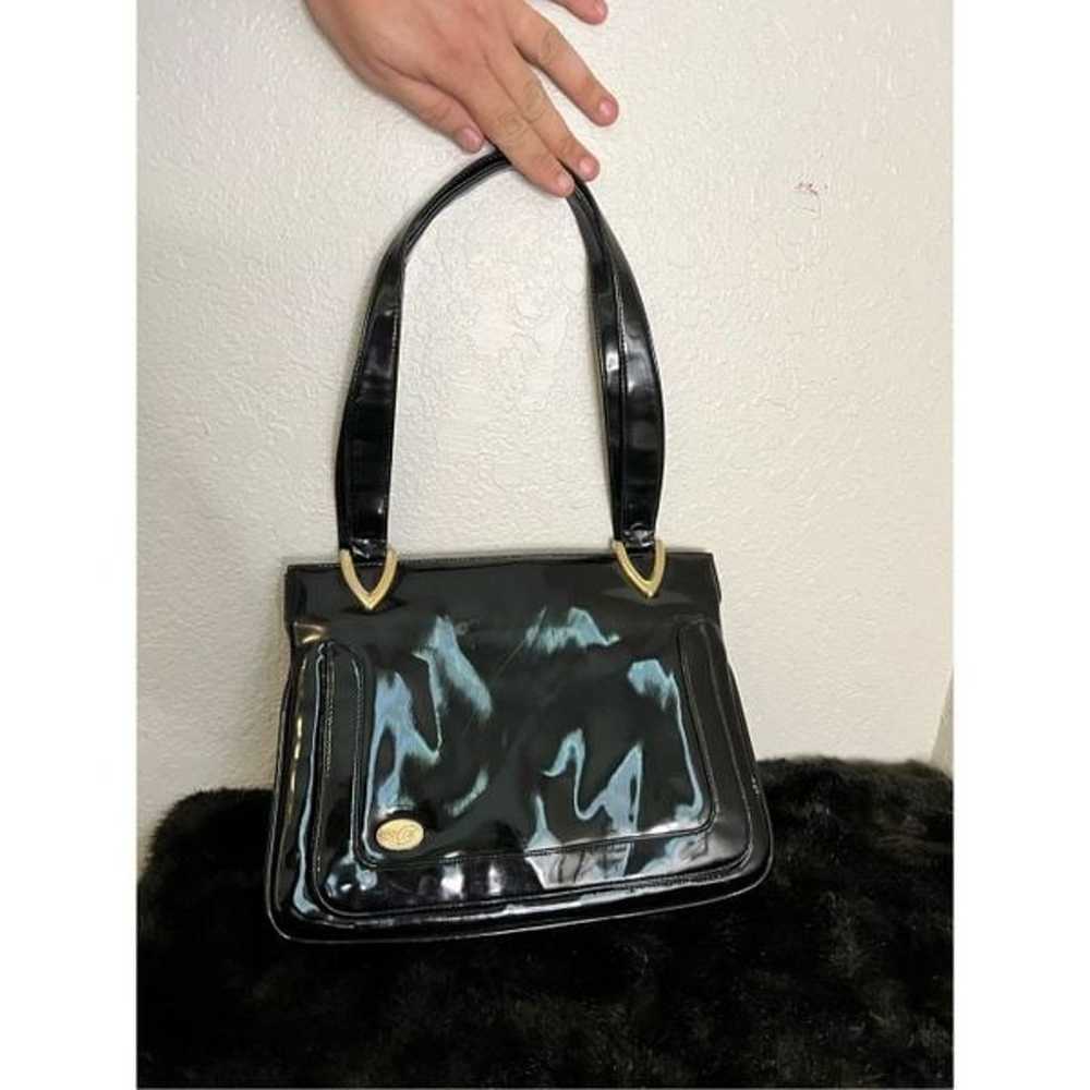 Vintage black patent leather handbag purse - image 1