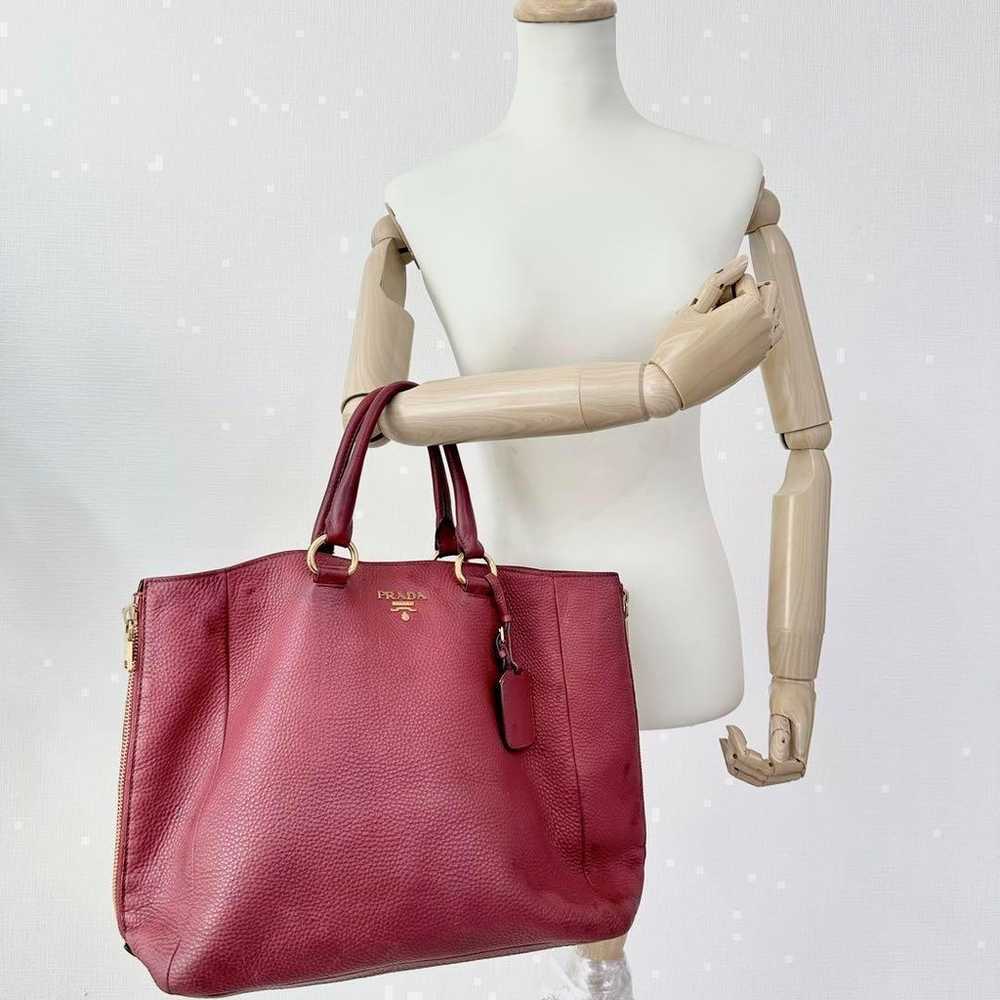 PRADA Handbag 2way Red Leather with Front Logo - image 3