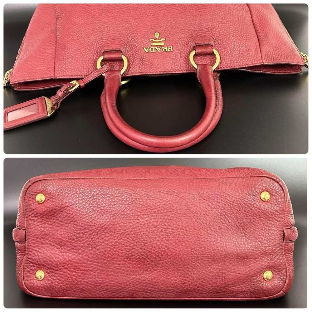 PRADA Handbag 2way Red Leather with Front Logo - image 6