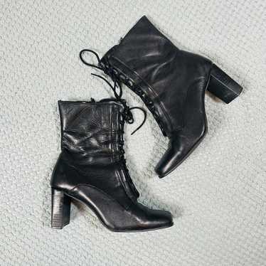 VINTAGE STYLE REAL LEATHER LACEUP HEELED COMBAT A… - image 1