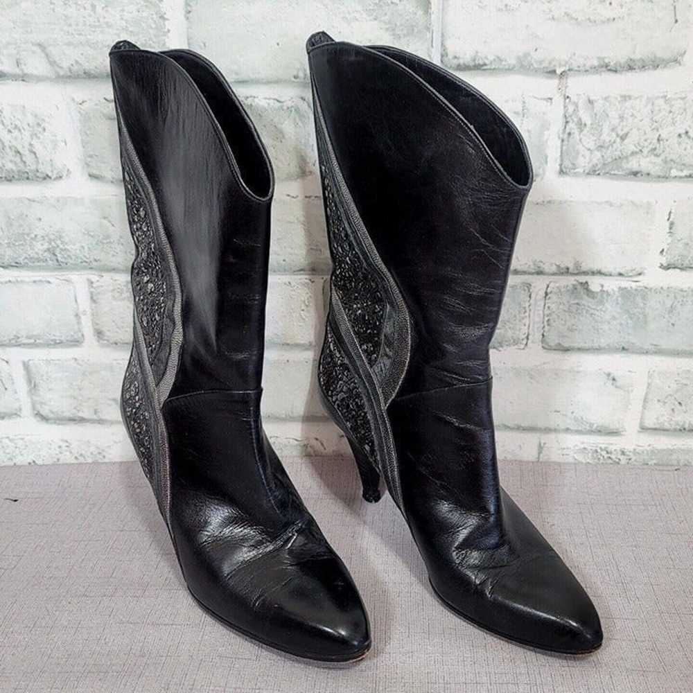 Vintage 80s 90s Stuart Weitzman 6B Black Leather … - image 2