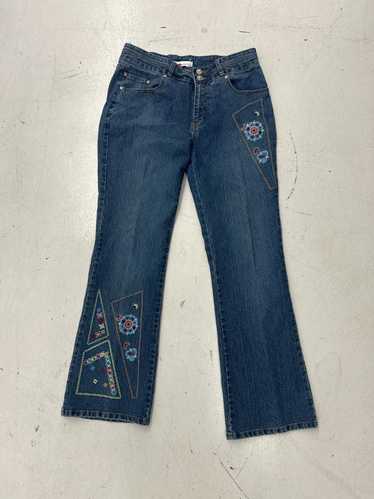 Designer Floral Embroidered Flared Jeans for Women