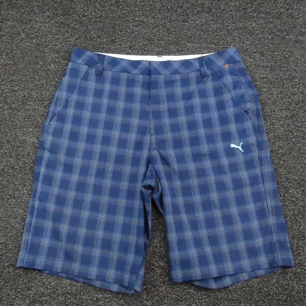 Puma Puma Shorts Adult Size 34 Blue & White Plaid… - image 1