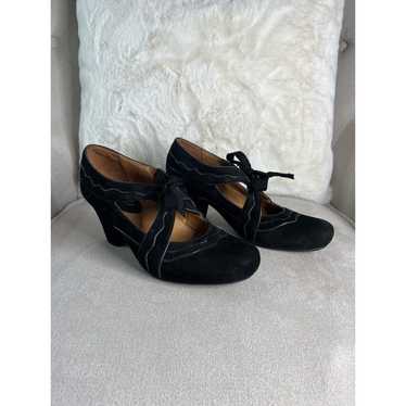 Earthies Sarenza Black Suede Leather Heel Shoes Si