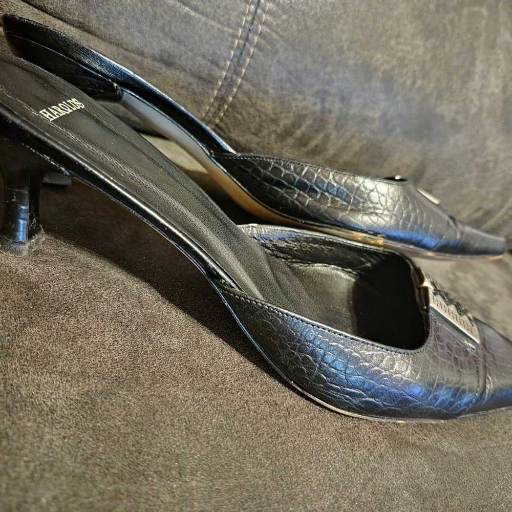 HAROLDS black leather kitten heel Mules sz9.5 - image 10