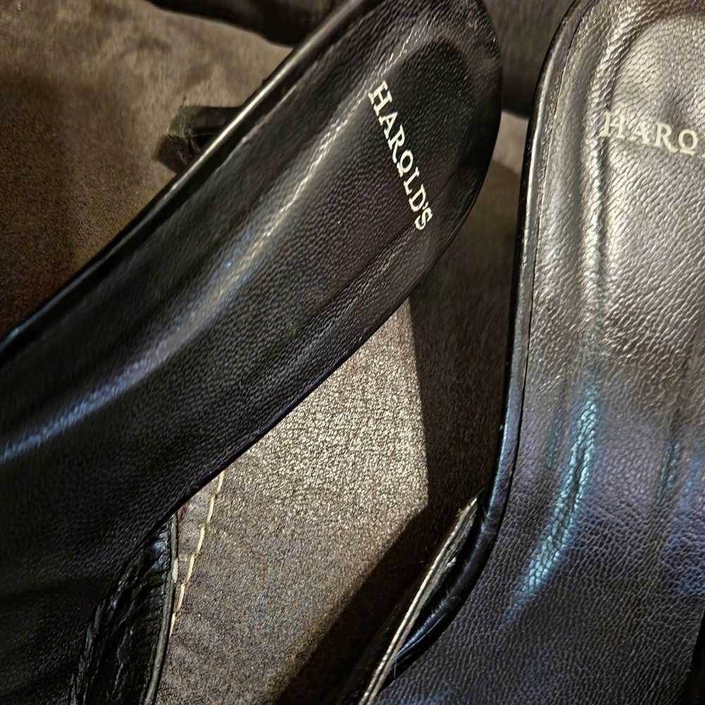 HAROLDS black leather kitten heel Mules sz9.5 - image 11