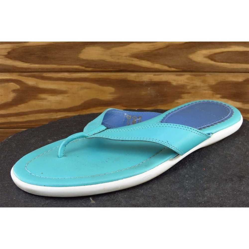 Lands' End Sz 7 M Blue Flip Flop Leather Women Sa… - image 1