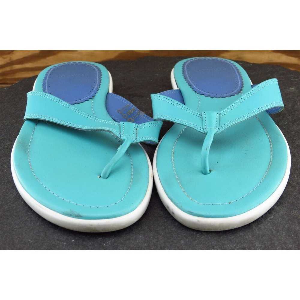 Lands' End Sz 7 M Blue Flip Flop Leather Women Sa… - image 2