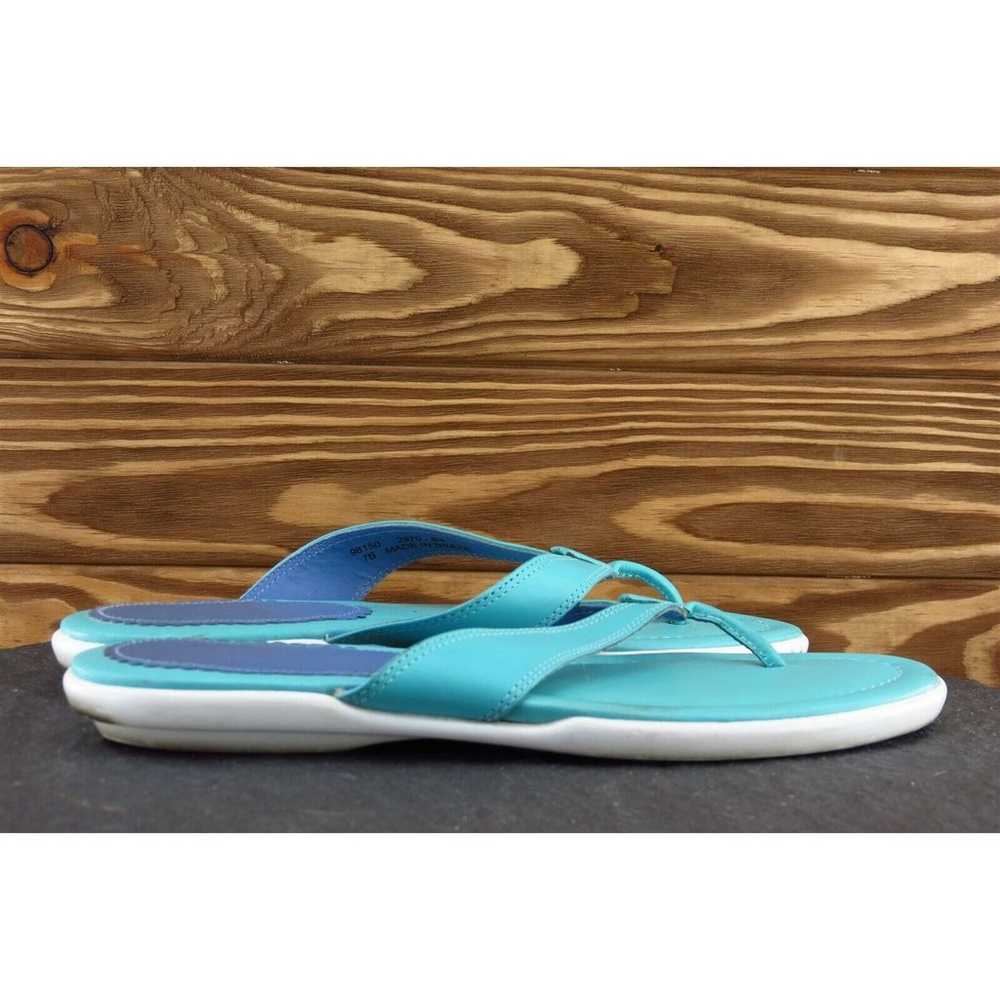 Lands' End Sz 7 M Blue Flip Flop Leather Women Sa… - image 4