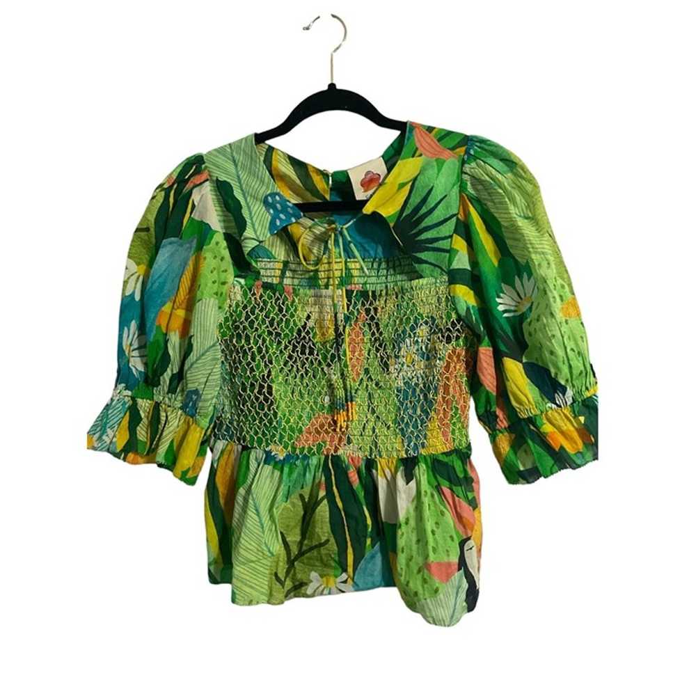 FARM RIO Vintage Toucan Smocked Top size Medium - image 2