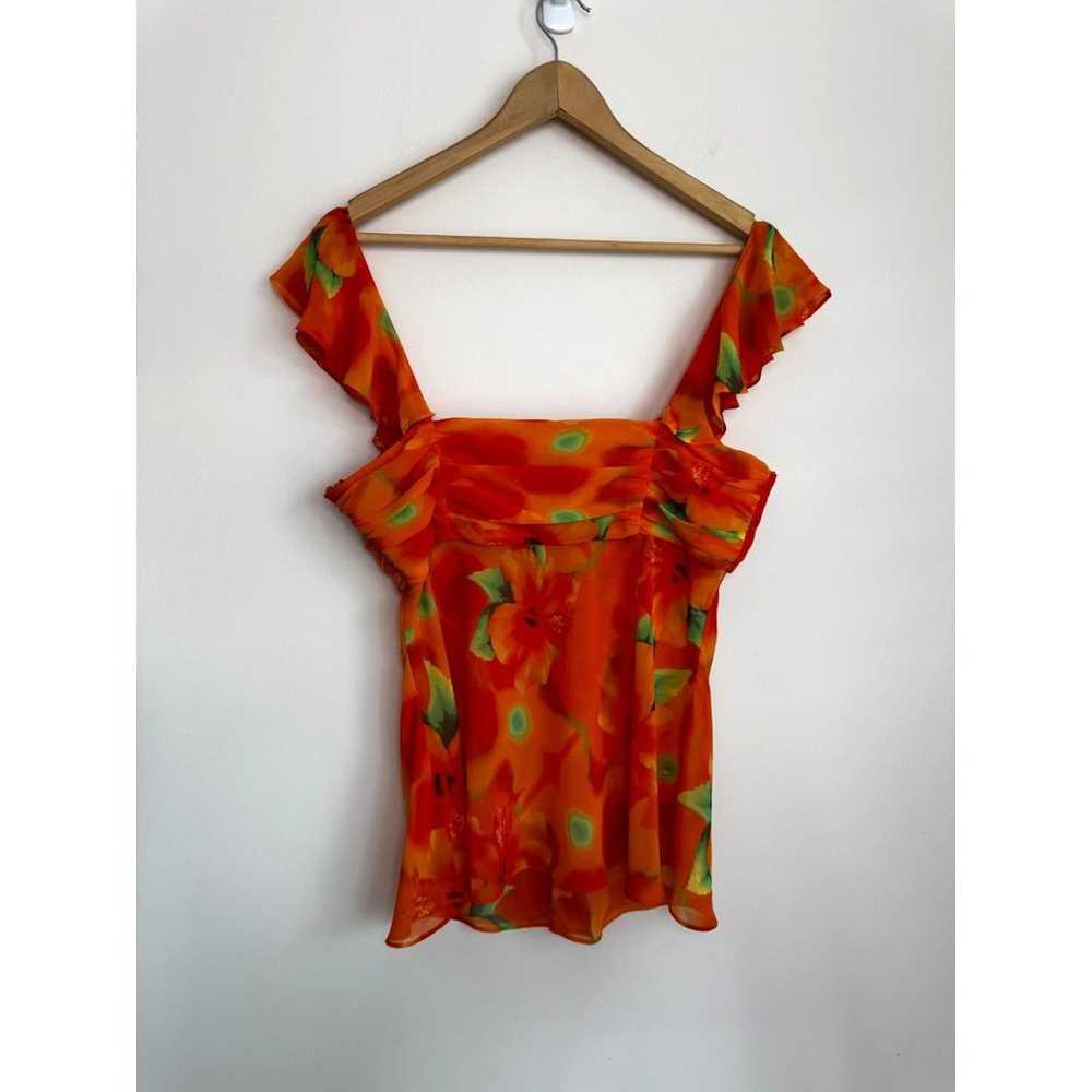 Escada Vintage Orange Flowy Floral Blouse Size 6 - image 2