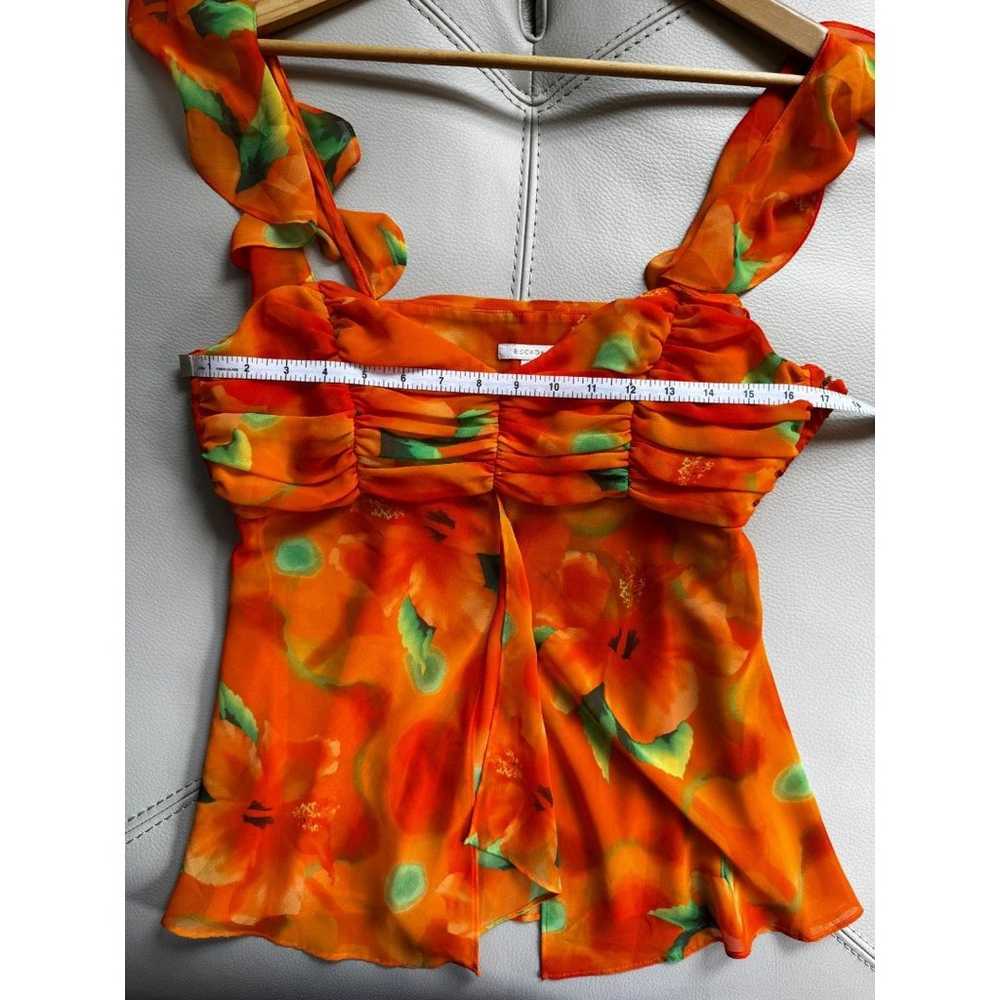 Escada Vintage Orange Flowy Floral Blouse Size 6 - image 7