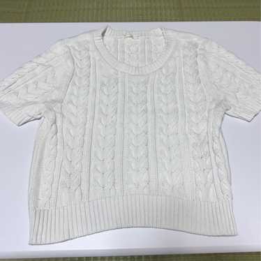 GU White Cable Crew Neck Sweater Half Sleeve - image 1