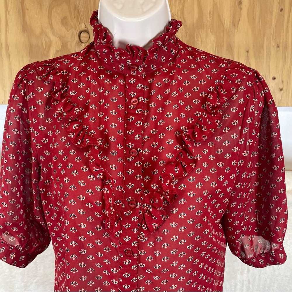 Vintage western blouse ruffled collar short sleev… - image 3