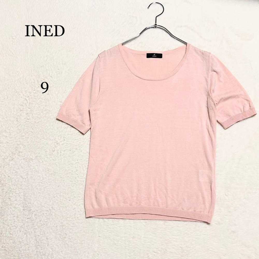 h2163【Inedo】9 Light Pink Knit Top Short Sleeve Ro… - image 1