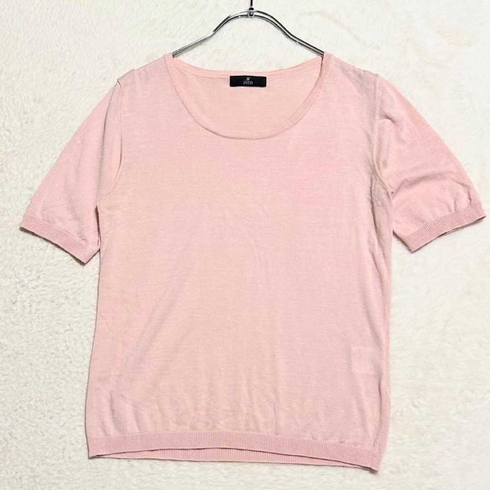 h2163【Inedo】9 Light Pink Knit Top Short Sleeve Ro… - image 2