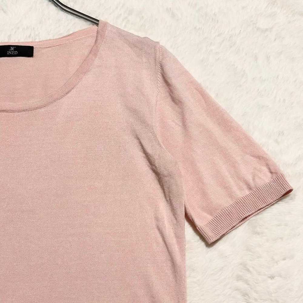 h2163【Inedo】9 Light Pink Knit Top Short Sleeve Ro… - image 4