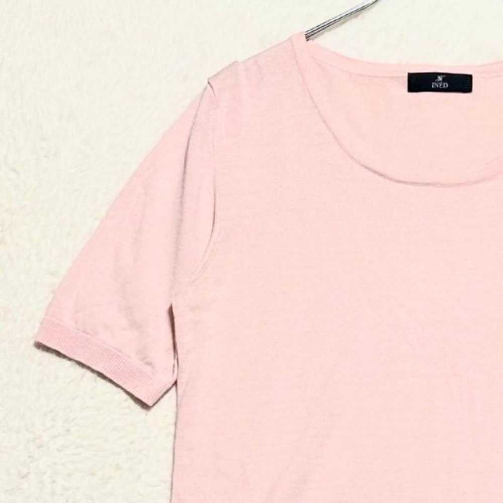 h2163【Inedo】9 Light Pink Knit Top Short Sleeve Ro… - image 5