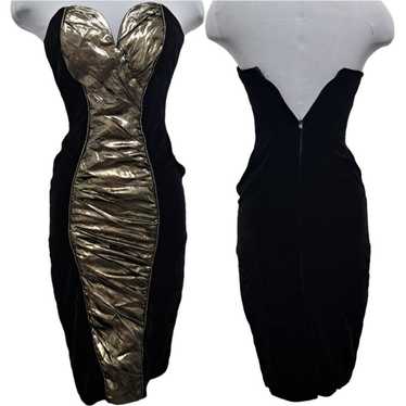 1980s VTG David Howard Karen Okada black velvet mini strapless buy dress