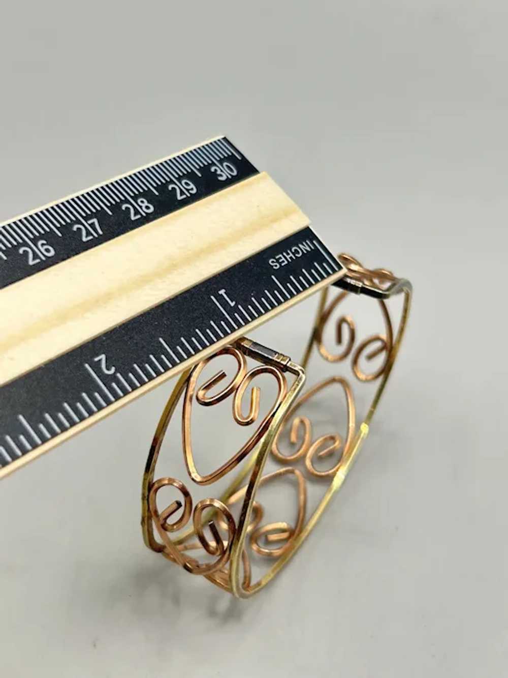 Art Deco Gold Rolled Cuff Bracelet Hearts Design … - image 11