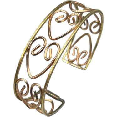 Art Deco Gold Rolled Cuff Bracelet Hearts Design … - image 1