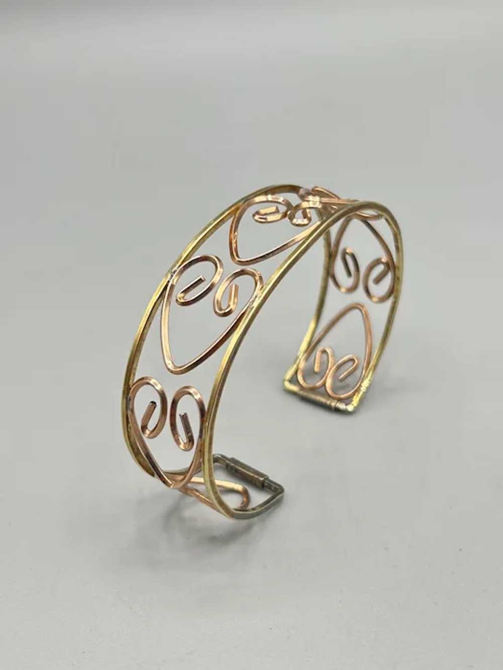 Art Deco Gold Rolled Cuff Bracelet Hearts Design … - image 2