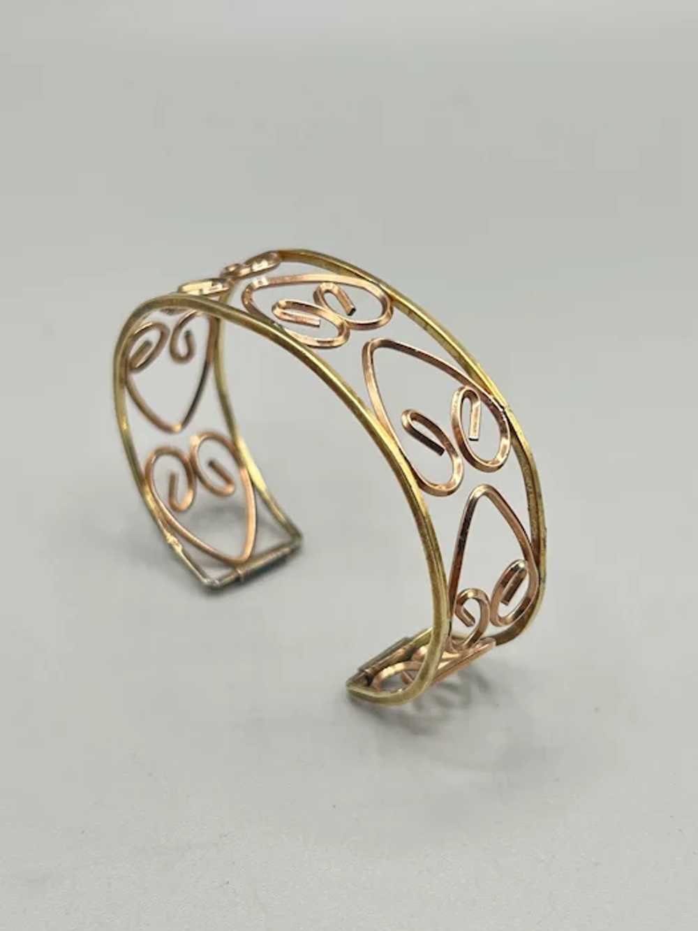 Art Deco Gold Rolled Cuff Bracelet Hearts Design … - image 3