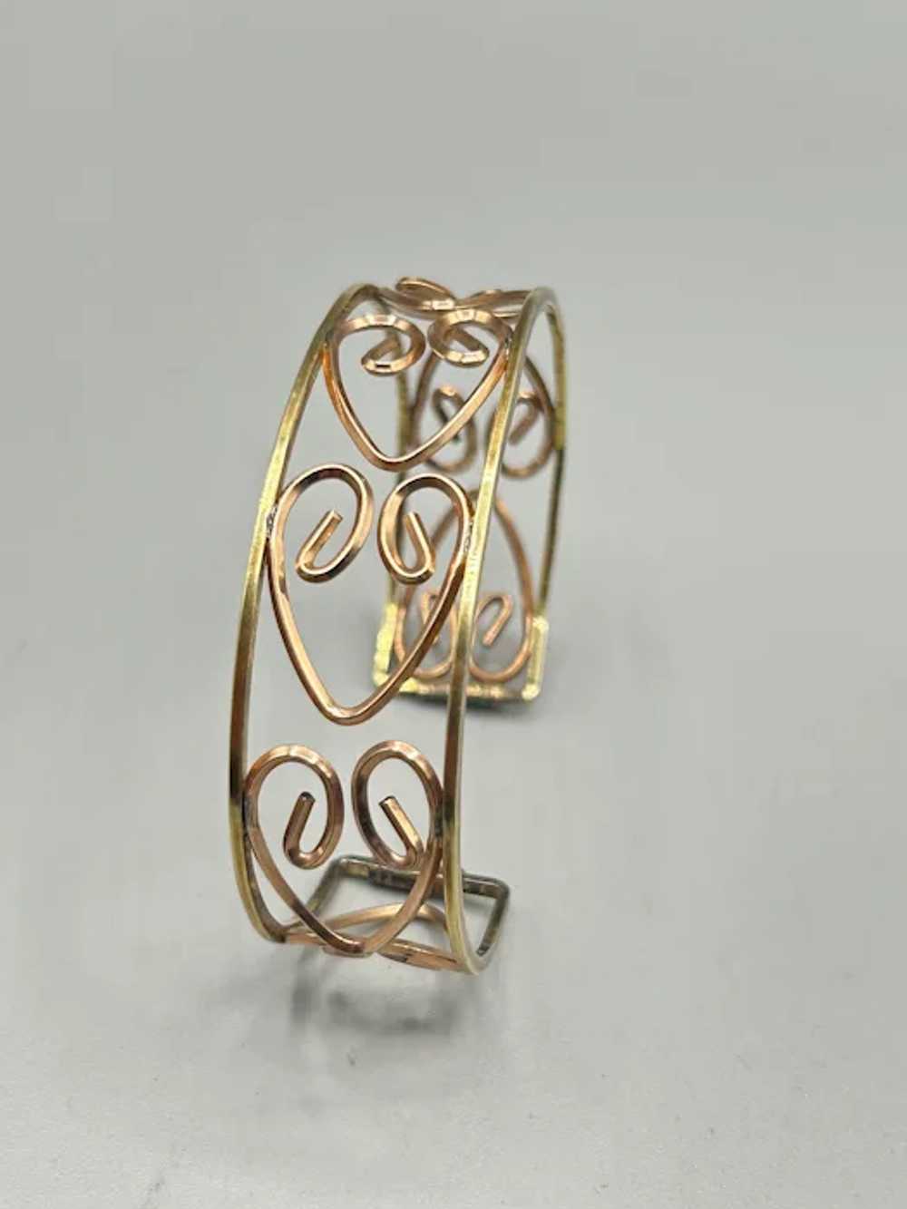 Art Deco Gold Rolled Cuff Bracelet Hearts Design … - image 4