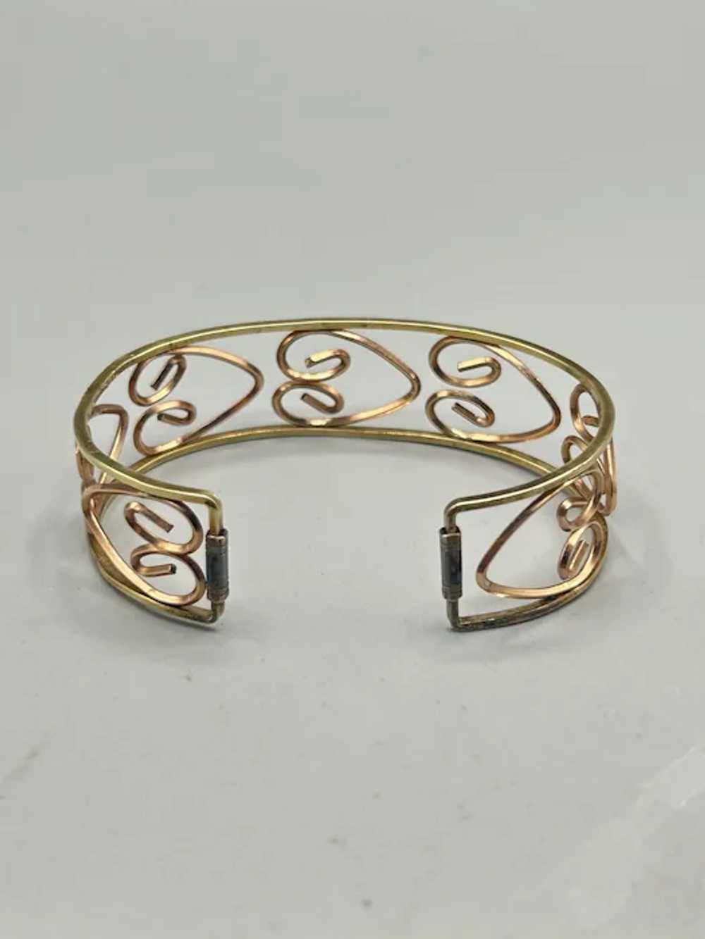 Art Deco Gold Rolled Cuff Bracelet Hearts Design … - image 6